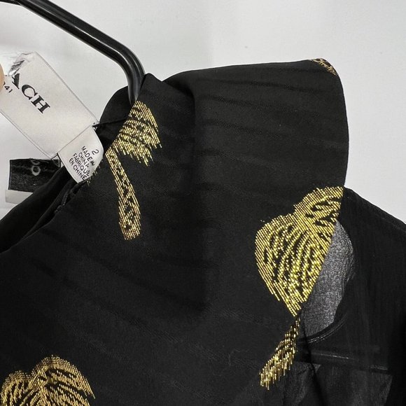 Coach Dress Page Boy Silk Blend Black Palm Tree Long Sleeve Mini NWT - Picture 6 of 12